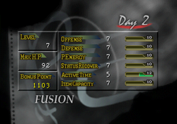 Bonus Points (BP) received after a day can be distributed into Active Time and Item Capacity, as well as buff armor and equipment.