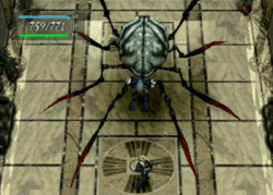 Aya fighting a giant fire-breathing spider.