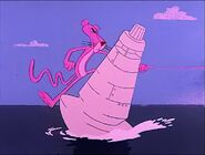 Pink panther crashes right into a buoy