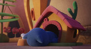 Uglydog was sleeping in the doghouse