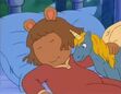 DW fells asleep with the stuffed horse