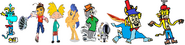 Thomas as Rayman, Spike as Barry B. Benson, Arnold and Flash Sentry as Jak and Daxter, Tom and Bobert as Ratchet and Clank, Ten Cents as Spyro, and Theodore Tugboat as Crash Bandicoot