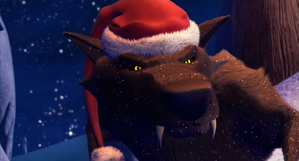 Black Wolf wearing Santa Hat