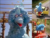 Big Bird is painted blue as Blue Bird of Happiness in Follow That Bird