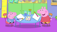 Peppa teaches George to paint