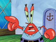 Krabs point at squidward