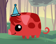 Pet Piglet (Red) Wearing Party Hat