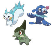 Pachirisu, Popplio and Axew