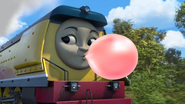 Rebecca blowing bubble gum