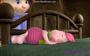 Piglet falls asleep after singing a lullaby to Pooh