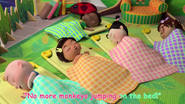 Cody, J.J., Nina, Cece and Bella sleeping in Five Little Monkeys Jumping on the Bed