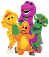Barney, BJ, Baby Bop, and Riff is Happy