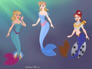 Jessie, Bo Peep, and Barbie as mermaids