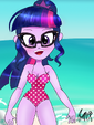 Twilight wearing a pink swimsuit with white stars