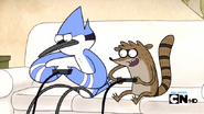 Mordecai and Rigby playing video games