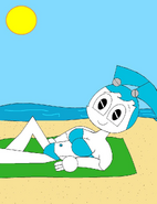 Jenny wearing her strapless bikini at the beach