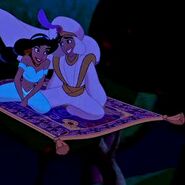 Aladdin and Jasmine flying on a magic carpet