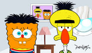 Squidward and SpongeBob as Bert and Ernie