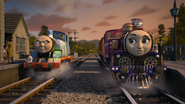 Thomas tries to argue with Ashima for taking Annie and Clarabel from him