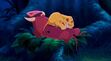 Young Simba sleeps with Timon and Pumbaa