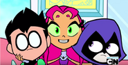 The Croissant Robin, Starfire, and Raven
