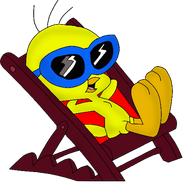 Tweety bird cartoon deck chair sun glasses