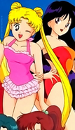 Usagi Tsukino in a pink filled swimsuit