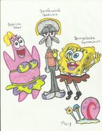 SpongeGirl SquareShirt, Patrica Star, Squidwand Tenticles and Mary
