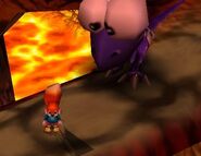 Conker's Bad Fur Day conker and the baby purple dinosaur