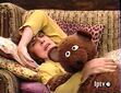 Baby Bear wakes up, and notices that Ruthie has fallen asleep on her birthday