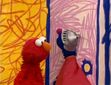 Super Grover naps on Elmo's door