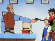 Ash at gunpoint