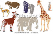Stock-photo-exotic-animals-set-giraffe-elephant-okapi-gorilla-hippo-meerkat-and-antelope-173136521