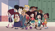 S1E3 Crowd of students pass Marco and Star