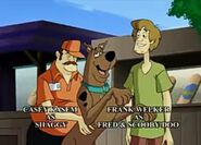 A delivery man tickles Scooby