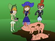 Lily, Fifi and Bianca watching the pigs