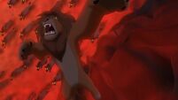 Simba fell down on the Stampede (in the second film)