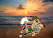 Bodi sang to Darma on the beach (The Little Rock Dog)