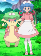 Curly-wigged Nurse Joy and Audino