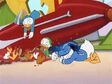 Donald mourns over poor Huey, Dewey, and Louie until he realizes they were joking with ketchup