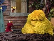 Elmo finds Big Bird sleeping to prepare for Athena's bird-day party tonight