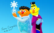 Ernie dressed as Elsa (pictured with Bert as Anna)