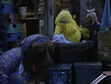 Hoots plays a lullaby for Big Bird and Snuffy for their sleepover