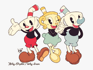 Cuphead, Mugman, and Ms. Chalice