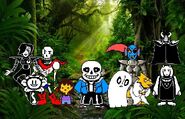 The Undertale characters in a jungle