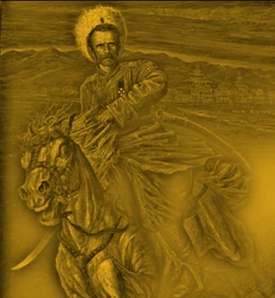 Propaganda poster depicting Temrkai Khan during the 