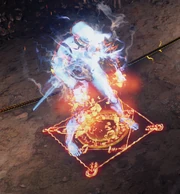 A Burned Miscreation spectre. The square looking Unrighteous Fire visual effect is under its foot.