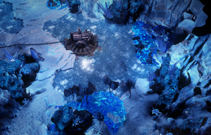 An Azurite Cavity encounter in progress, with monsters spawning to attack (bottom)