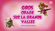 "Pups Save a High-flying Skye" ("Gros orage sur la Grande Vallée") title card on RTS Un