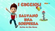 "Pups Save a Surprise" ("I cuccioli salvano una sorpresa") title card on Nick Jr.